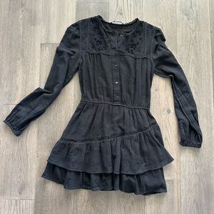 Zara Black Long-Sleeve Tiered Mini Dress